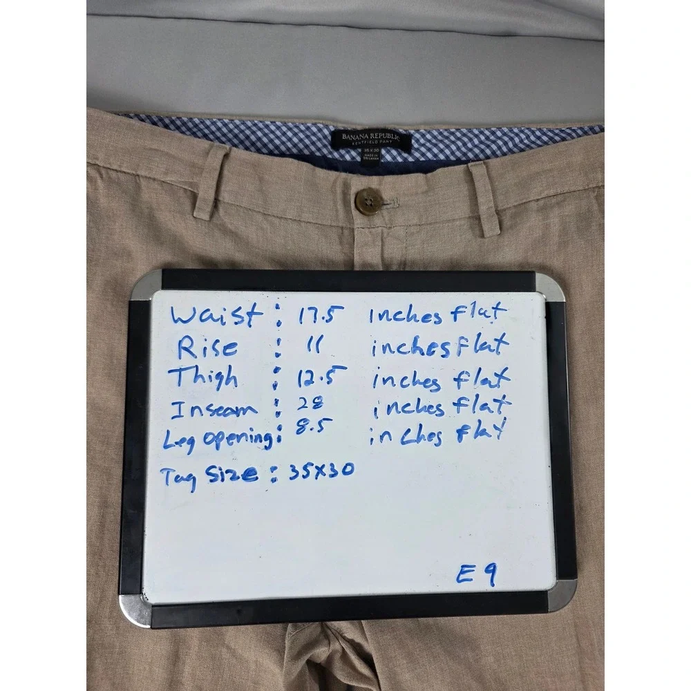 Banana Republic Kentfield Pant Mens 35x30 Tan Cotton Flat Front Straight Chinos